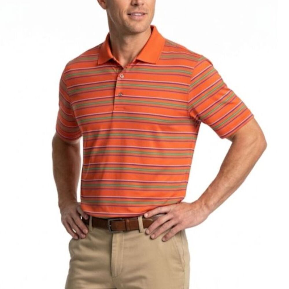 Bobby Jones Mens X-H2O Orange MultiStripes SS Performance Golf Polo Shirt Size L